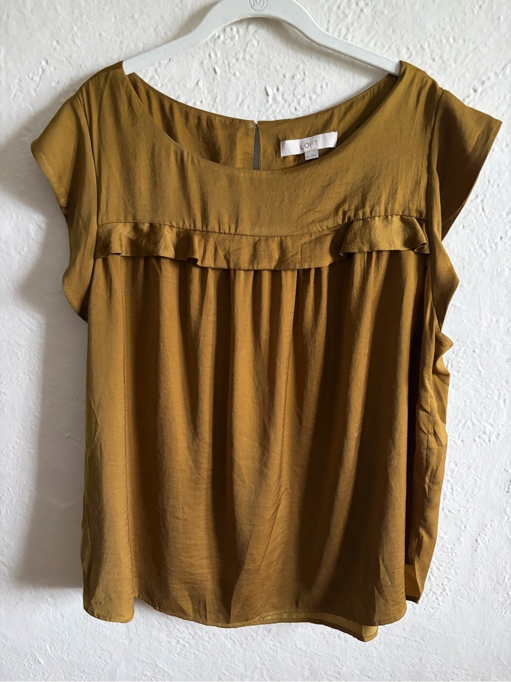 LOFT Mustard Ruffle-Front Cap Sleeve Blouse